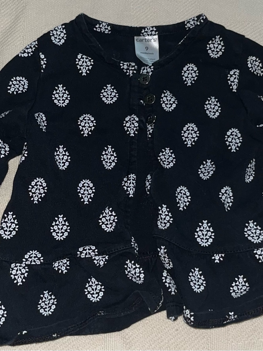 Carter's Navy Blue White Printed Long-Sleeve Henley Top